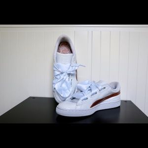 puma basket heart patent white